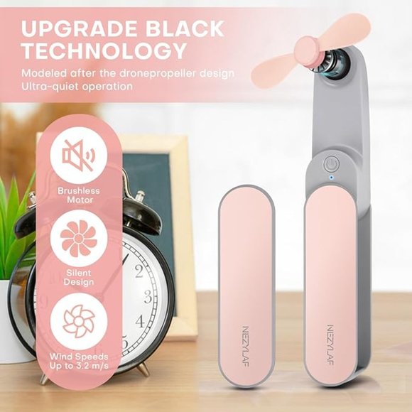 Pink Handheld Mini Fan, Travel Mini Fan Rechargeable [9-15 Working Hours] - Picture 5 of 5